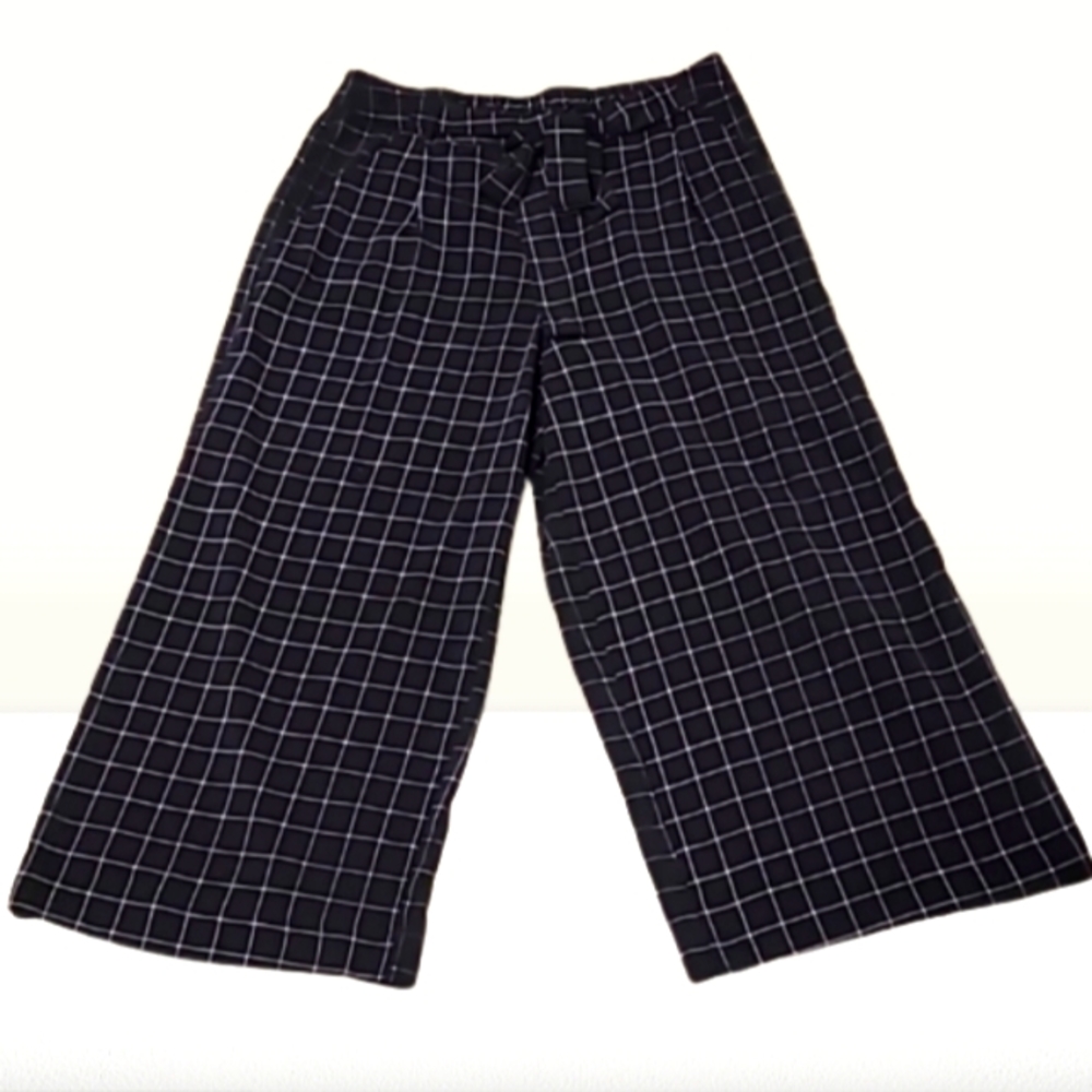 Maison Jules Wide Leg Windowpane Capris Black White 6 - Picture 5 of 12